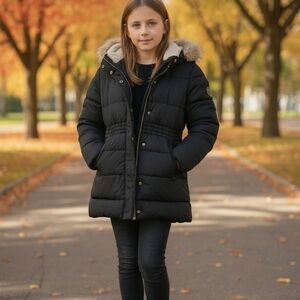 Old Navy Black Puffer Jacket with Faux Fur Trim